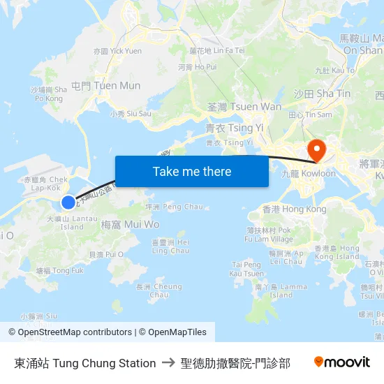 東涌站 Tung Chung Station to 聖德肋撒醫院-門診部 map