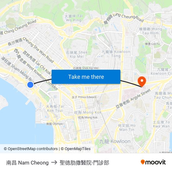 南昌 Nam Cheong to 聖德肋撒醫院-門診部 map