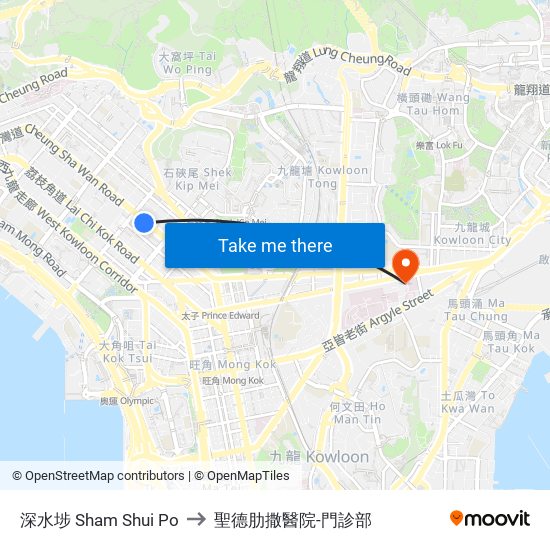 深水埗 Sham Shui Po to 聖德肋撒醫院-門診部 map