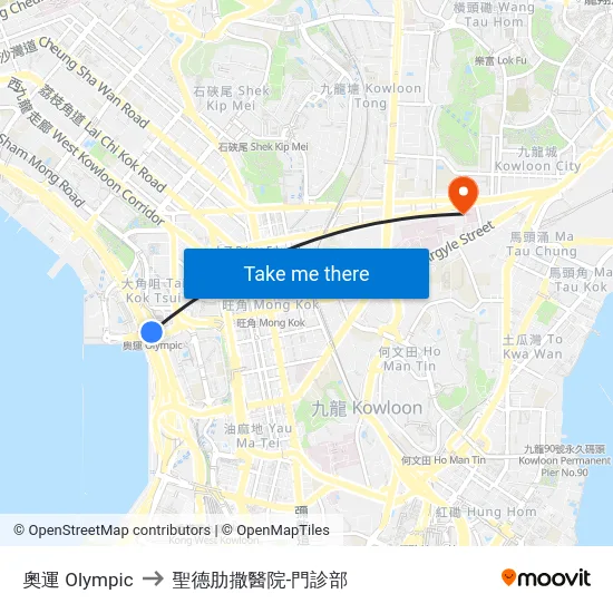 奧運 Olympic to 聖德肋撒醫院-門診部 map