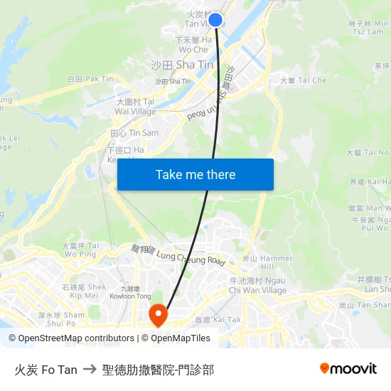 火炭 Fo Tan to 聖德肋撒醫院-門診部 map