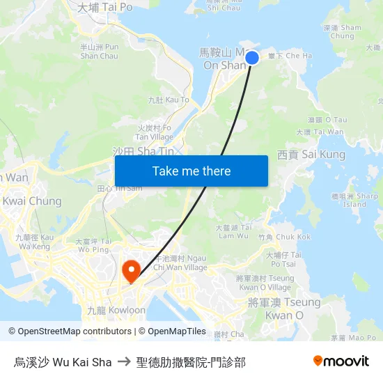 烏溪沙 Wu Kai Sha to 聖德肋撒醫院-門診部 map