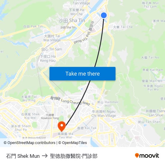 石門 Shek Mun to 聖德肋撒醫院-門診部 map