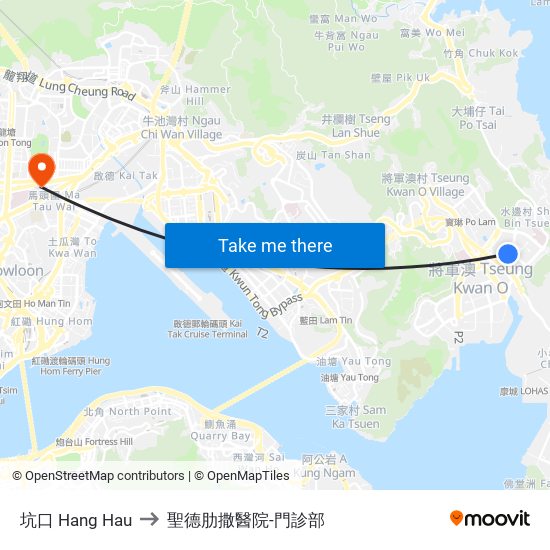 坑口 Hang Hau to 聖德肋撒醫院-門診部 map