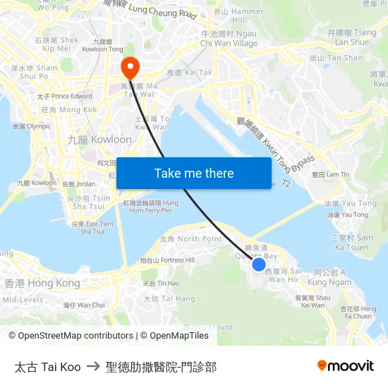 太古 Tai Koo to 聖德肋撒醫院-門診部 map