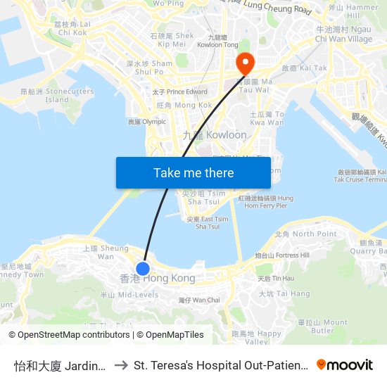 怡和大廈 Jardine House to St. Teresa's Hospital Out-Patient Department map