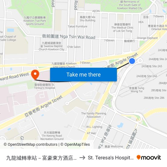 九龍城轉車站－富豪東方酒店 Kowloon City Bbi - Regal Oriental Hotel to St. Teresa's Hospital Out-Patient Department map