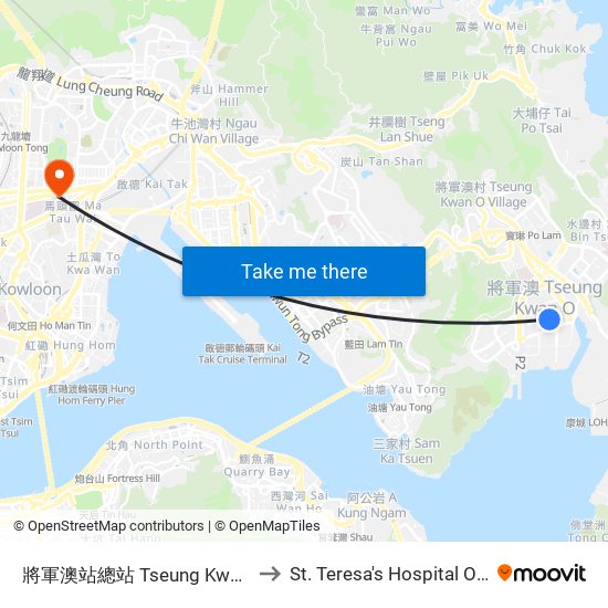 將軍澳站總站 Tseung Kwan O Station Bus Terminus to St. Teresa's Hospital Out-Patient Department map