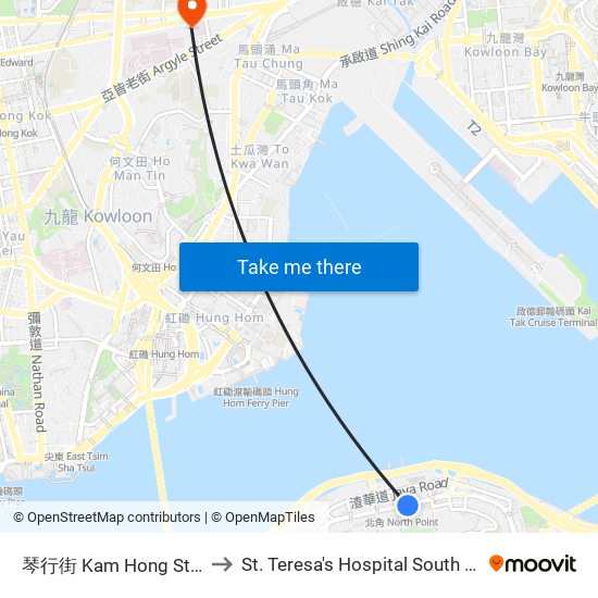 琴行街 Kam Hong Street to St. Teresa's Hospital South Wing map