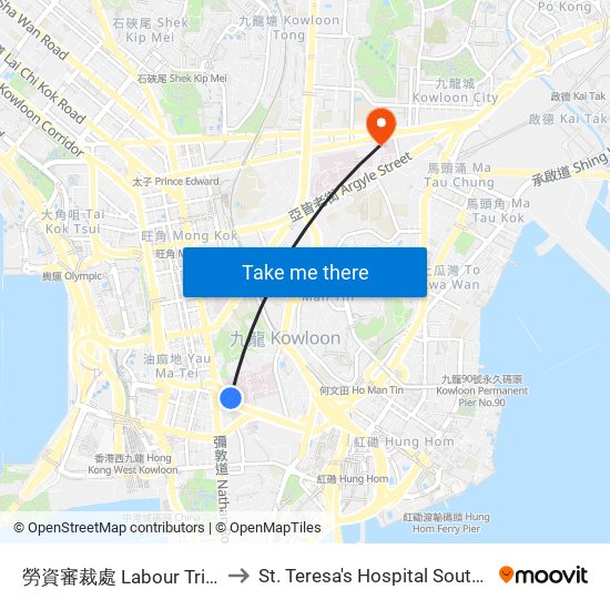 勞資審裁處 Labour Tribunal to St. Teresa's Hospital South Wing map