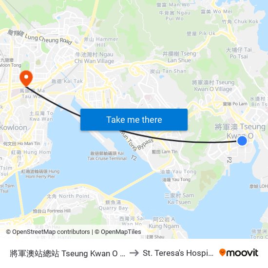 將軍澳站總站 Tseung Kwan O Station Bus Terminus to St. Teresa's Hospital South Wing map
