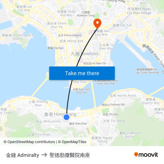 金鐘 Admiralty to 聖德肋撒醫院南座 map