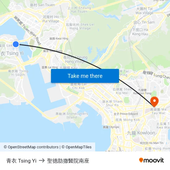 青衣 Tsing Yi to 聖德肋撒醫院南座 map