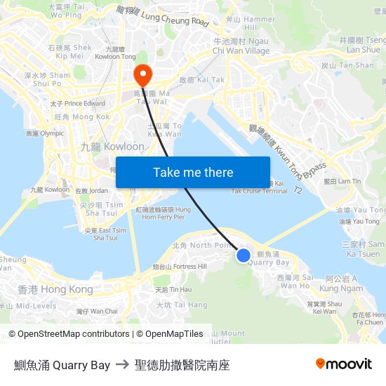 鰂魚涌 Quarry Bay to 聖德肋撒醫院南座 map