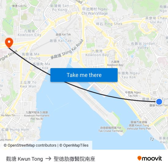 觀塘 Kwun Tong to 聖德肋撒醫院南座 map