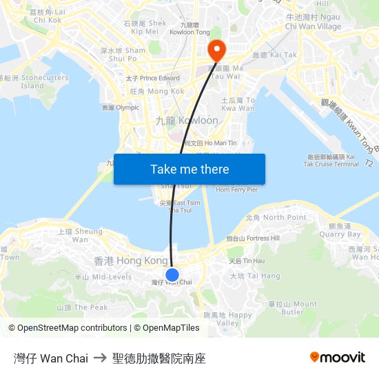 灣仔 Wan Chai to 聖德肋撒醫院南座 map