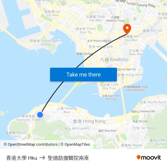 香港大學 Hku to 聖德肋撒醫院南座 map