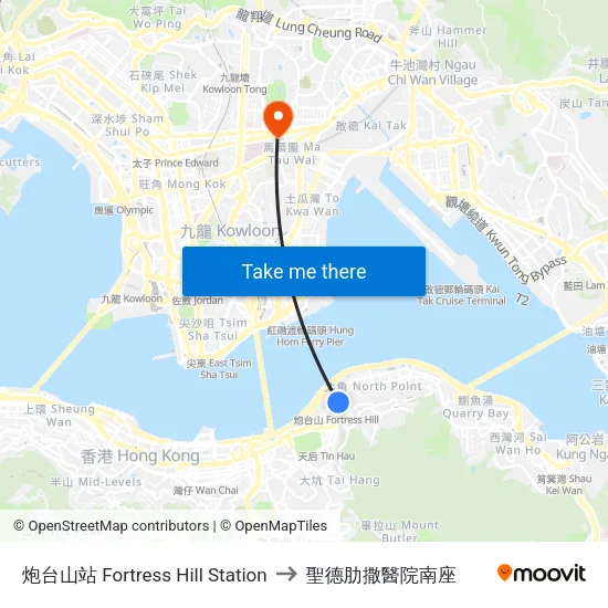 炮台山站 Fortress Hill Station to 聖德肋撒醫院南座 map