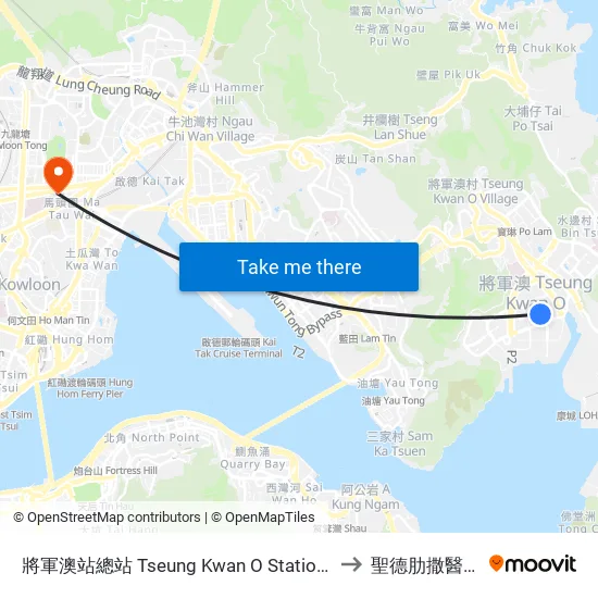 將軍澳站總站 Tseung Kwan O Station Bus Terminus to 聖德肋撒醫院南座 map