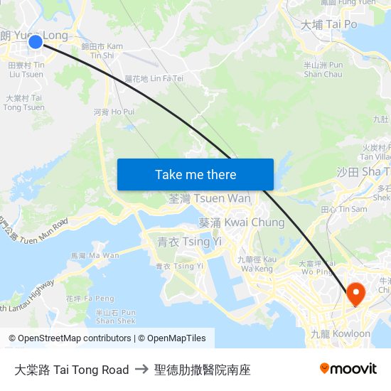 大棠路 Tai Tong Road to 聖德肋撒醫院南座 map