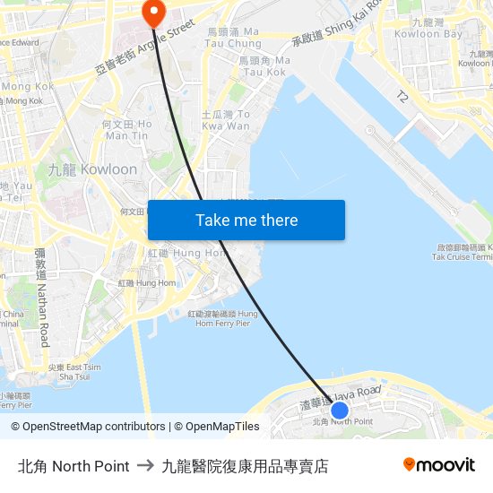 北角 North Point to 九龍醫院復康用品專賣店 map