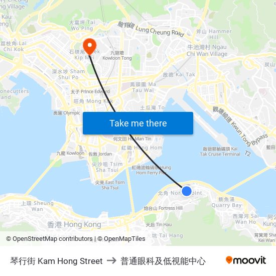 琴行街 Kam Hong Street to 普通眼科及低視能中心 map