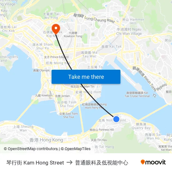 琴行街 Kam Hong Street to 普通眼科及低視能中心 map