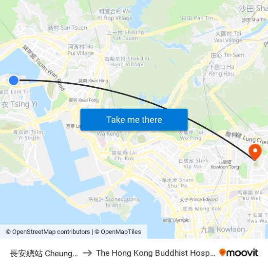 長安總站 Cheung on B/T to The Hong Kong Buddhist Hospital Block D map