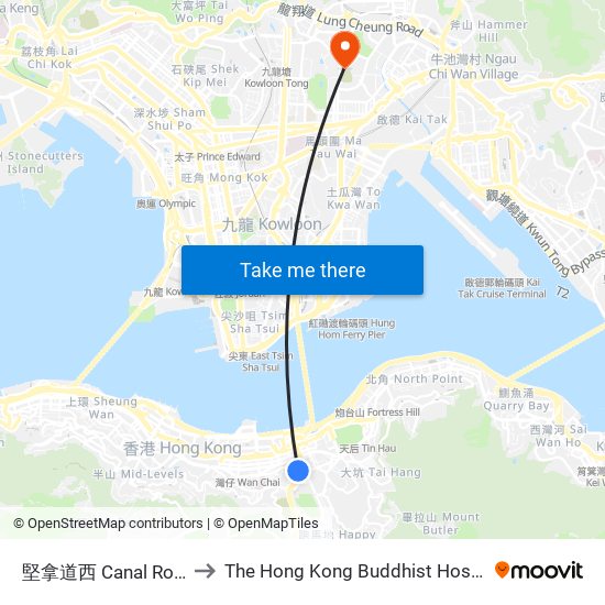 堅拿道西 Canal Road West to The Hong Kong Buddhist Hospital Block D map