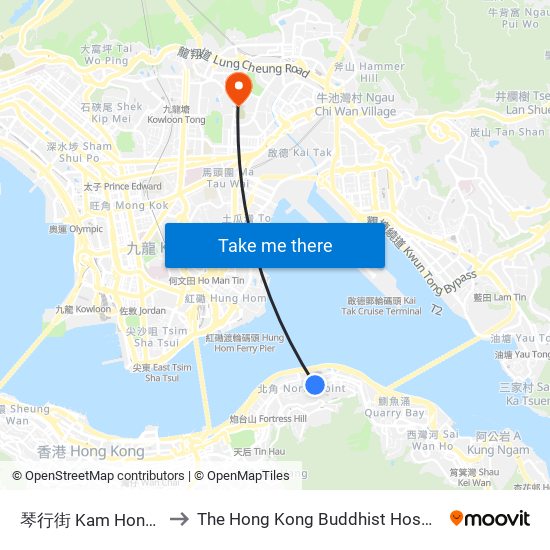 琴行街 Kam Hong Street to The Hong Kong Buddhist Hospital Block D map