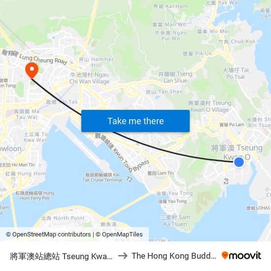 將軍澳站總站 Tseung Kwan O Station Bus Terminus to The Hong Kong Buddhist Hospital Block D map