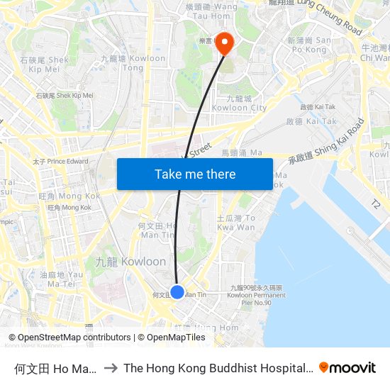 何文田 Ho Man Tin to The Hong Kong Buddhist Hospital Block D map