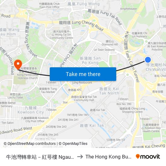 牛池灣轉車站－紅萼樓 Ngau Chi Wan Bbi - Hung Ngok House to The Hong Kong Buddhist Hospital Block D map