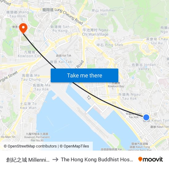 創紀之城 Millennium City to The Hong Kong Buddhist Hospital Block D map