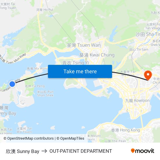 欣澳 Sunny Bay to OUT-PATIENT DEPARTMENT map