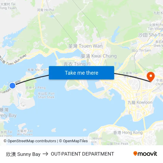 欣澳 Sunny Bay to OUT-PATIENT DEPARTMENT map