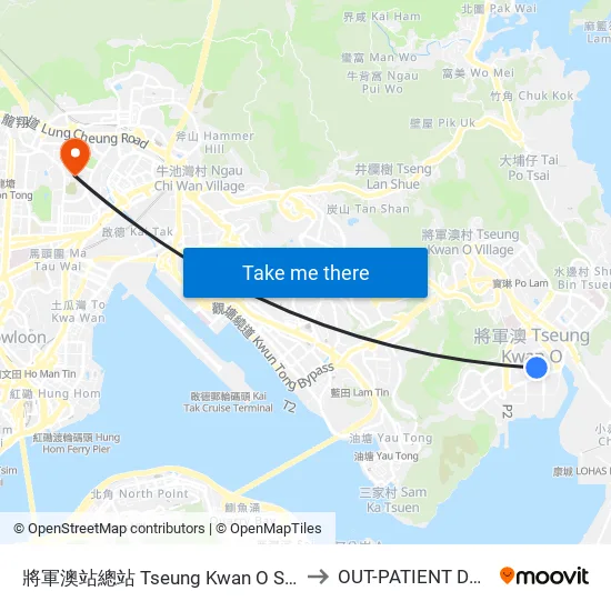 將軍澳站總站 Tseung Kwan O Station Bus Terminus to OUT-PATIENT DEPARTMENT map