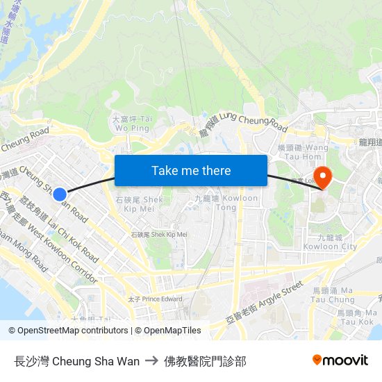 長沙灣 Cheung Sha Wan to 佛教醫院門診部 map