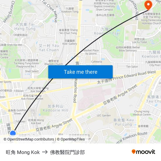 旺角 Mong Kok to 佛教醫院門診部 map