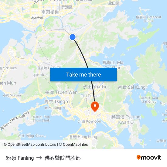 粉嶺 Fanling to 佛教醫院門診部 map