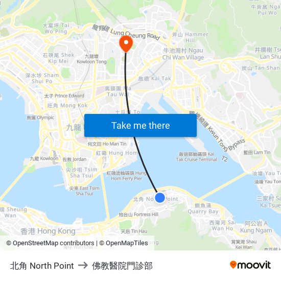 北角 North Point to 佛教醫院門診部 map