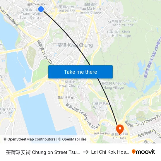 荃灣眾安街 Chung on Street Tsuen Wan to Lai Chi Kok Hospital map