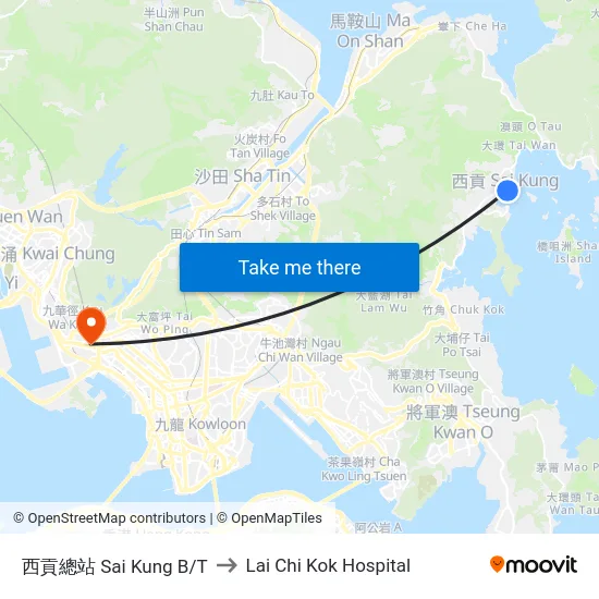西貢總站 Sai Kung B/T to Lai Chi Kok Hospital map