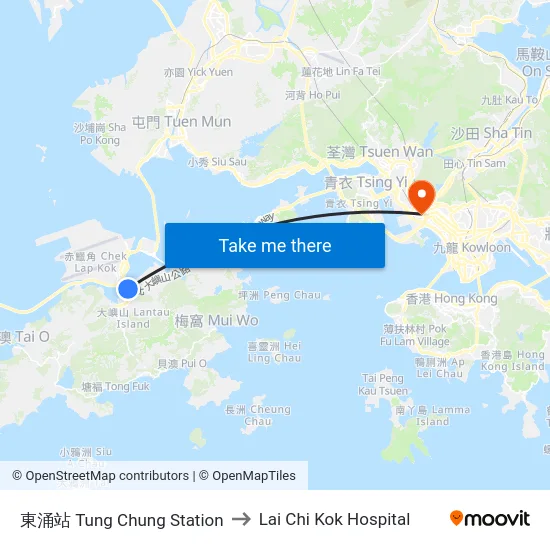 東涌站 Tung Chung Station to Lai Chi Kok Hospital map