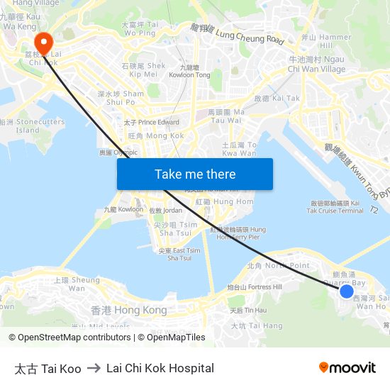 太古 Tai Koo to Lai Chi Kok Hospital map