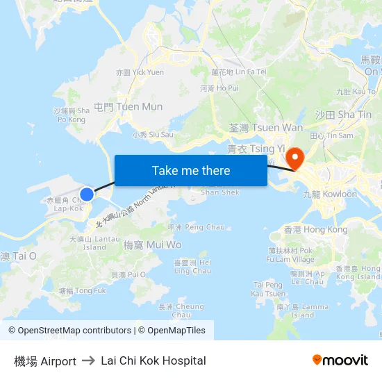 機場 Airport to Lai Chi Kok Hospital map