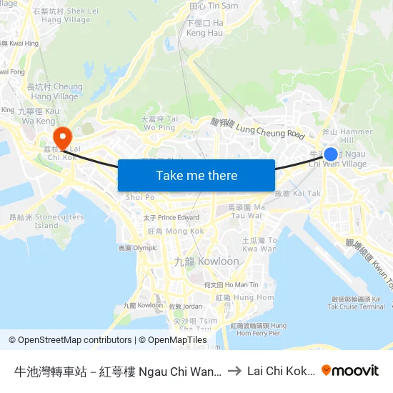 牛池灣轉車站－紅萼樓 Ngau Chi Wan Bbi - Hung Ngok House to Lai Chi Kok Hospital map