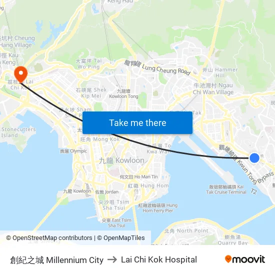 創紀之城 Millennium City to Lai Chi Kok Hospital map