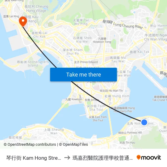 琴行街 Kam Hong Street to 瑪嘉烈醫院護理學校普通科 map