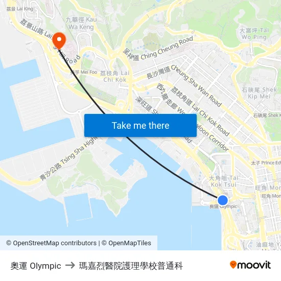 奧運 Olympic to 瑪嘉烈醫院護理學校普通科 map